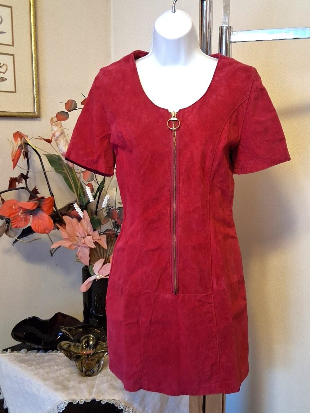 Vintage J. Michaels Pink Suede Leather Lined Mini Premium Quality Dress 8